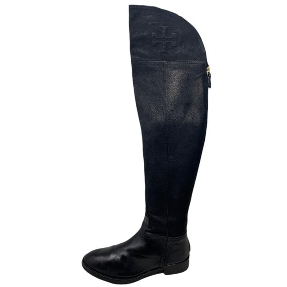 Tory Burch Shoes - Tory Burch Simone Over The Knee Black Grain Leather Boots Size 5.5